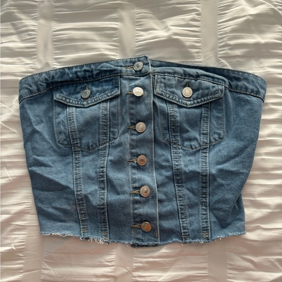Denim Cropped Strapless Top. Never worn. - Picture 1 of 2